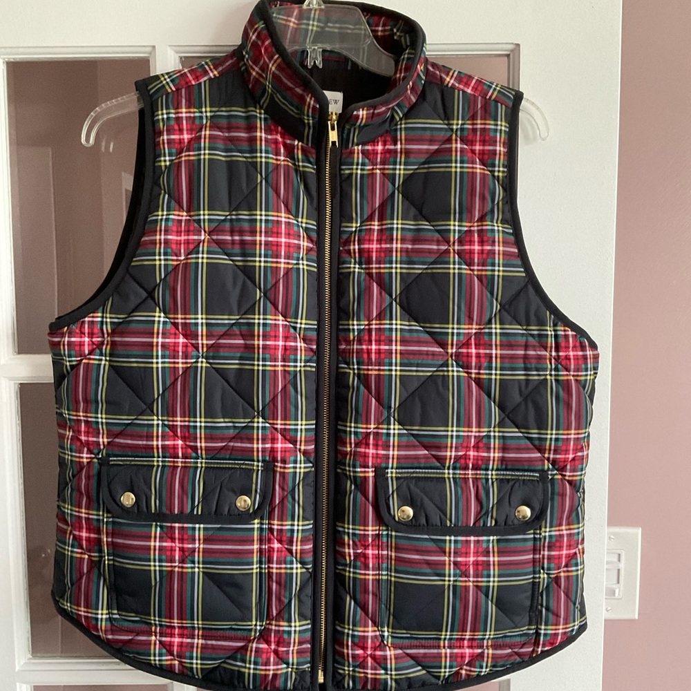 J Crew Womens Tartan Plaid Puffer Vest XL